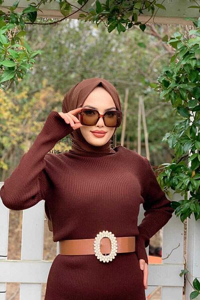 Bym Fashion 4100 Ψαρά Ριμπ Φόρεμα Καφέ