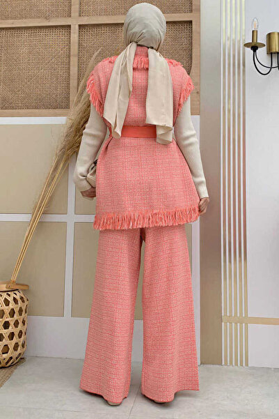 Bym Fashion Bojtos mellény hasított részletek nadrág kötött ruha 22230 gránátalma virág