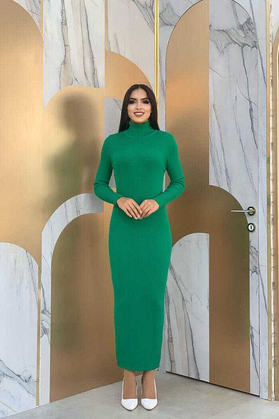 Bym Fashion 4100 Ψαράς Ριμπ Φόρεμα Πράσινο