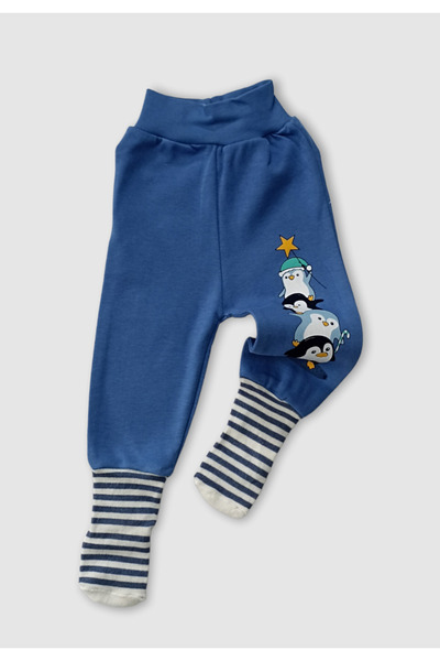 Kardelya Baby % 100 Pamuk Sevimli Penguen Baskılı Unisex Bebek Çoraplı Tek Alt