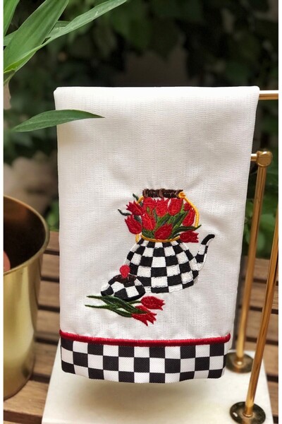 Çengelli İğne Beyaz Patlı Dal Lale Fırın Örtüsü