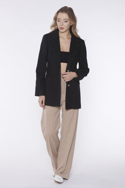 SOLİLDE Черно яке с щампован детайл с джоб