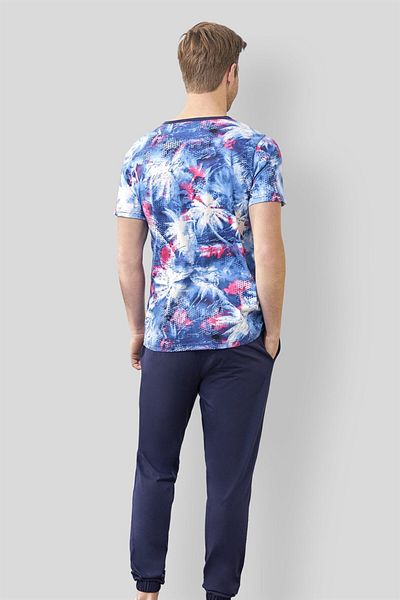 Doreanse Set pijama tricou cu modele multicolore albastre pentru bărbați 4572