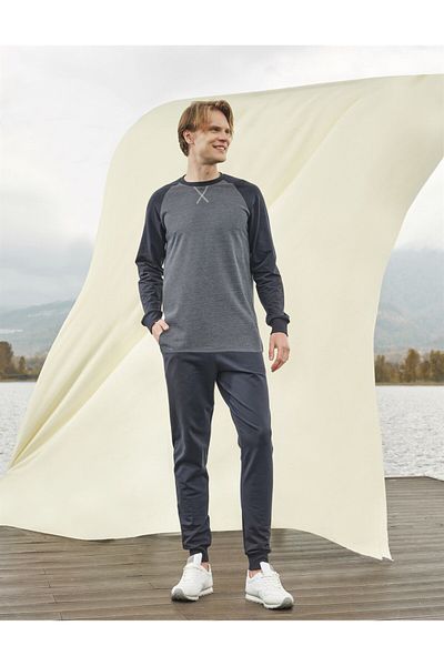 Doreanse Ανδρικό γκρι μακρυμάνικο μπλουζάκι Home Wear-πιτζάμες 4663