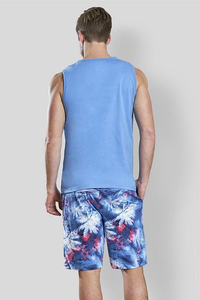 Doreanse Set de pijamale pentru bărbați, 100% bumbac, cu model albastru, pantaloni scurți 4574
