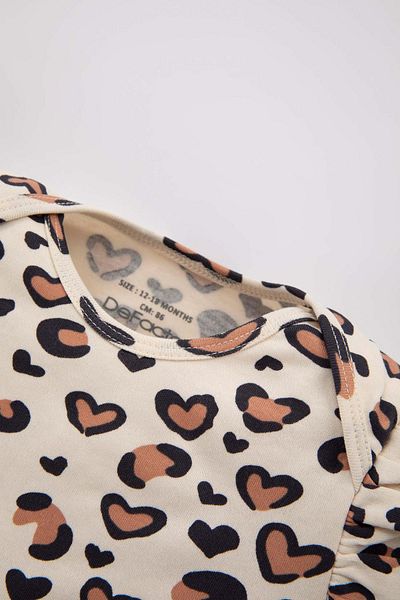 DeFacto Baby Girl Newborn Leopard Patterned Long Sleeve Jumpsuit