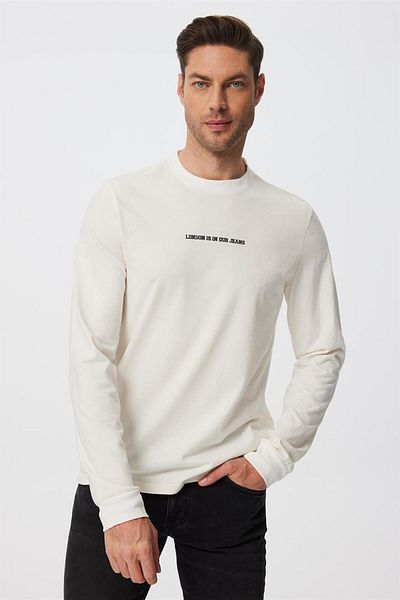 Lee Cooper Ανδρικό μπλουζάκι Deny με μανίκια σε ανοιχτό λευκό