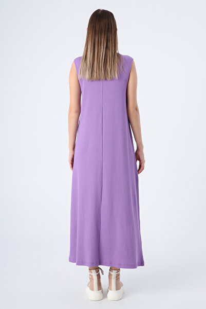 ALLDAY Μωβ βαμβακερό αμάνικο φόρεμα με ραβδώσεις