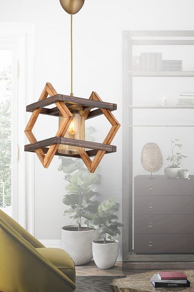 Bidolushop Diamond Decorative Bcd Design - Lighting, Wooden Pendant Lamp, Chandelier Gold Installation