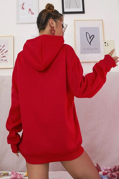 MODAGEN Red Butterfly nyomott oversize kapucnis pulóver