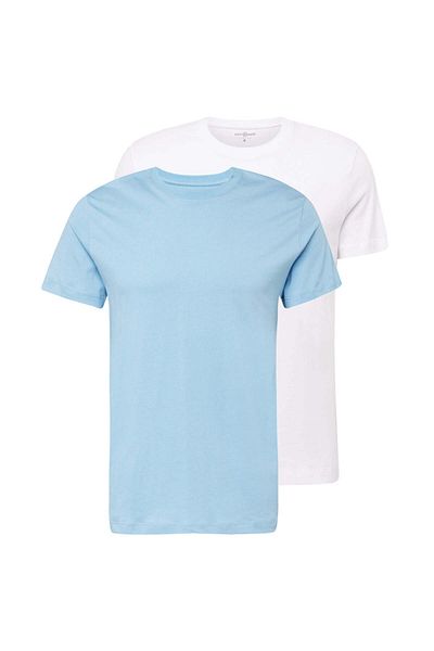 WESTMARK LONDON Tricou pentru bărbați, alb și albastru deschis, 2 bucăți, cu gâtul turn, cu croiala normală, 100% bumbac, Danıel