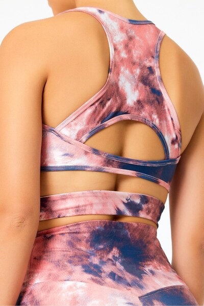 GRAB Pink Tie-Dye Pattern Tulle Detailed Sports Bra