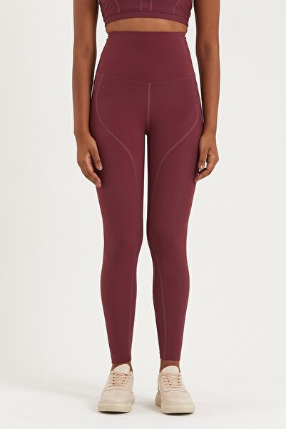 GRAB طماق رياضية نسائية عالية الخصر باللون العنابي