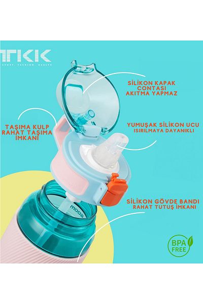 Vagonlife TKK 700ml Water Bottle with Straw, Carrying Handle, Silicone Body and Measuring Scale