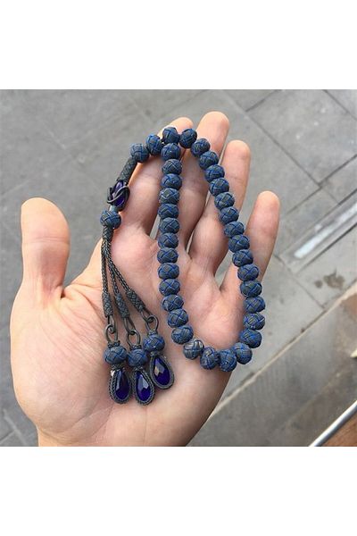 dergah tesbih Navy Blue Rosary - Hand Knitted with Knitted Detail