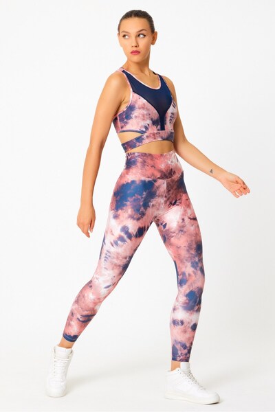GRAB Pink Tie-Dye Pattern Sports Leggings
