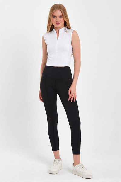 GRAB Tricou alb cu guler înalt cu fermoar