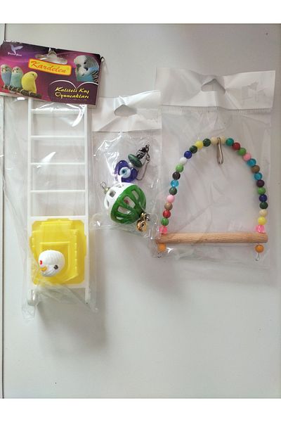 Sevimli İkizler (SET OF 3)Snowdrop Ladder Bird 20 cm Budgie Beaded Bell Swing with Bell Ball Bird Toy