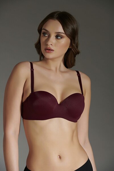 C&City Sutien roșu Claret fără bretele cu cupă moale cu sprijin laser C16025