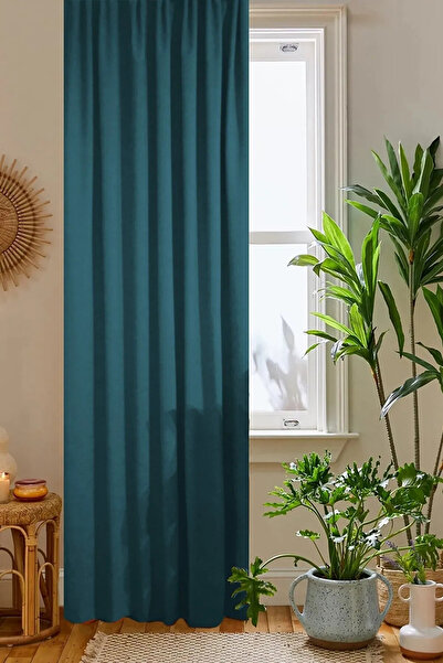 PERDEYERİ Blue Honeycomb Velvet Textured Background Curtain Plain Stitched Ex...