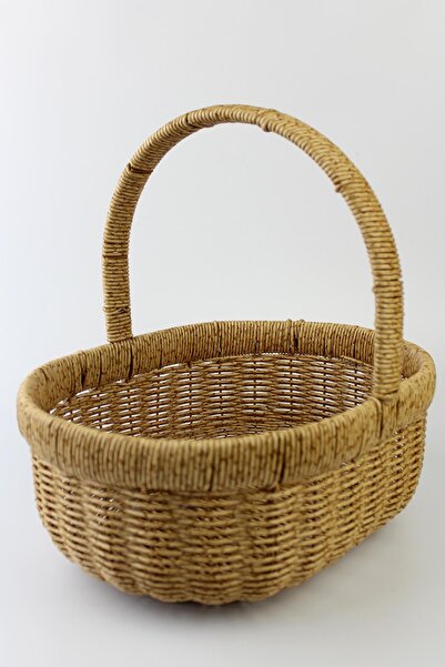 ALBETTO Orta Boy Hasır Rattan Örme Piknik Sepeti Oval 29cm