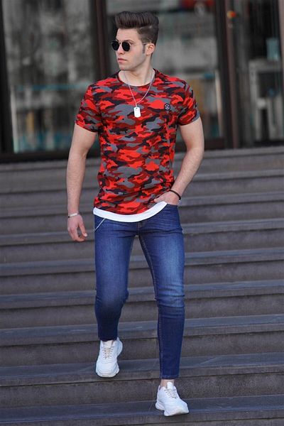 Madmext Weinrotes Herren-T-Shirt mit Tarnmuster 4480