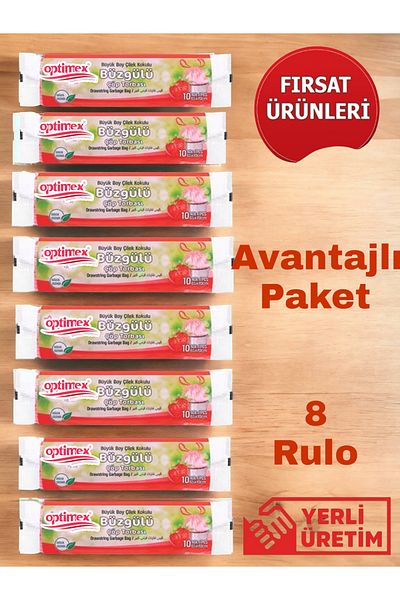 OPTİMEX GIFTED DUMP BAG LARGE SIZE STRAWBERRY SCENTED 10 PACK ROLLS x 8 PACK