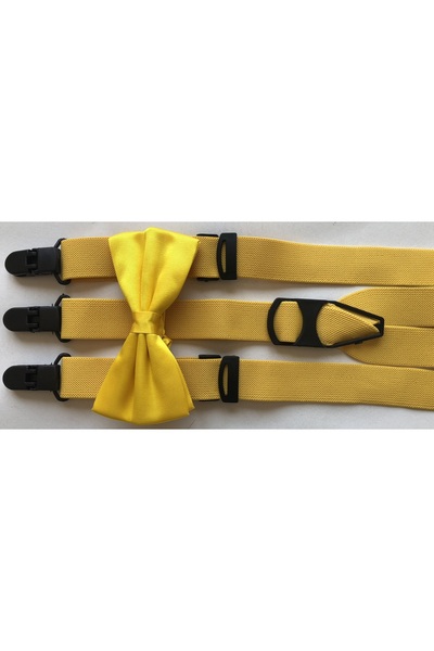 KemerSepeti Büyükler Için Kadın Erkek Sarı Renkli Pantolon Askısı Ve Papyon K...