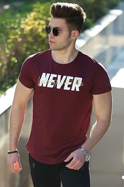 Madmext Claret Red Printed Men's T-Shirt 4477