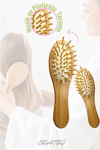 ERATOS Mother and Baby Bamboo Comb Set - Mother and Baby Care Comb - Double Set Gentle and Smooth Combing