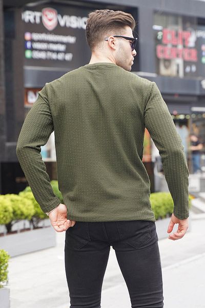 Madmext Khaki Waffle Fabric Basic pulóver 6007