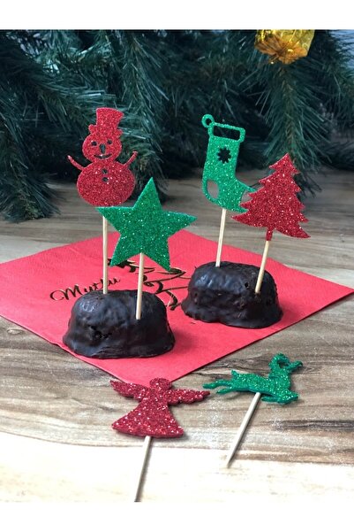 Denseden Set de 6 scobitori Eva cu sclipici verde de pin de Crăciun