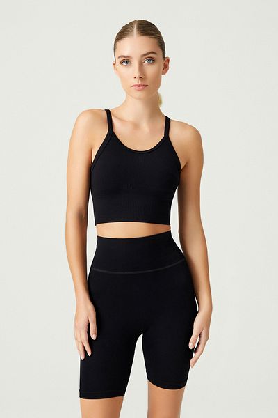 Los Ojos x Melodi Schwarzer, gerippter, nahtloser Sport-BH, geripptes BH-Tanktop