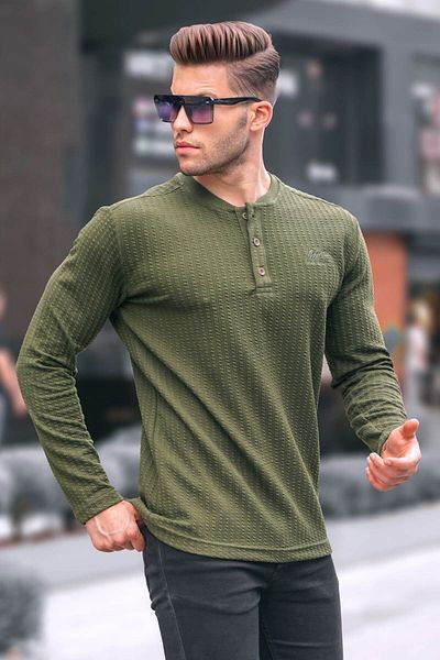 Madmext Khaki Waffle Fabric Basic pulóver 6007