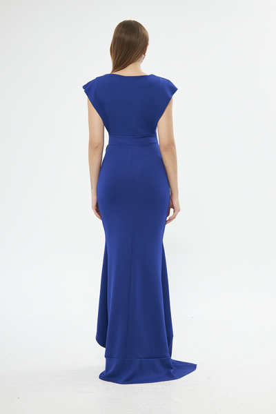 ModaLy Moda Еластична синя тканина з воланами та розрізом, вечірня сукня з хвостом GL-729 582443