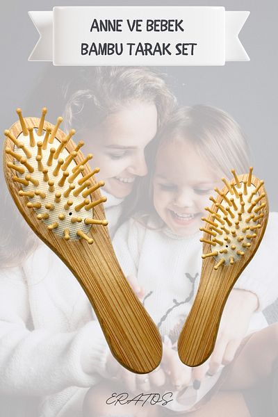 ERATOS Mother and Baby Bamboo Comb Set - Mother and Baby Care Comb - Double Set Gentle and Smooth Combing