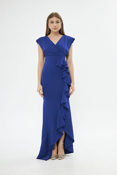 ModaLy Moda ROCHIE DE SEARĂ FLEXIBILĂ DE PÂSĂRĂ ALBASTRĂ DETALIE VOLANTĂ CU TĂIȘĂ PRINCESS TAIL GL-729 582443