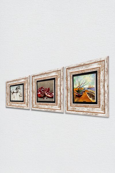 Pinecone Van Gogh Fishing Boats, Da Vinci Horse Sculpture, Pomegranate Stone Wall Painting Framed Wall Decor
