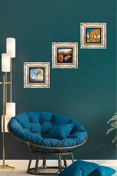 Pinecone Salvador Dali Pictură pe perete cu piatră Decor de perete înrămat Set de pictură din 3 piese Wall Art Tk3-617