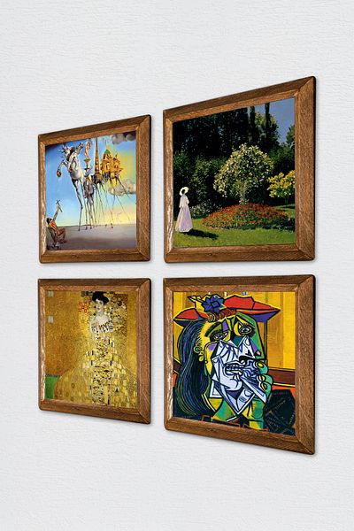 Pinecone Salvador Dali, Picasso, Gustav Klimt, Claude Monet Stone Wall Painting Wood Framed Wall Decor