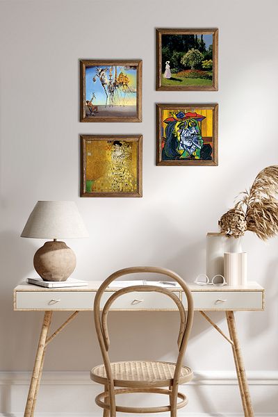 Pinecone Salvador Dali, Picasso, Gustav Klimt, Claude Monet Stone Wall Painting Wood Framed Wall Decor