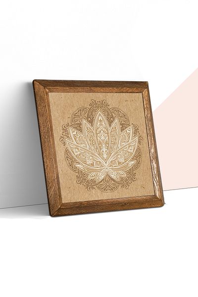 Pinecone Lotus Flower Stone Ζωγραφική Τοίχου με Ξύλινο Πλαίσιο Διακόσμηση Τοίχου Τέχνη τοίχου 25x25cm W1-178