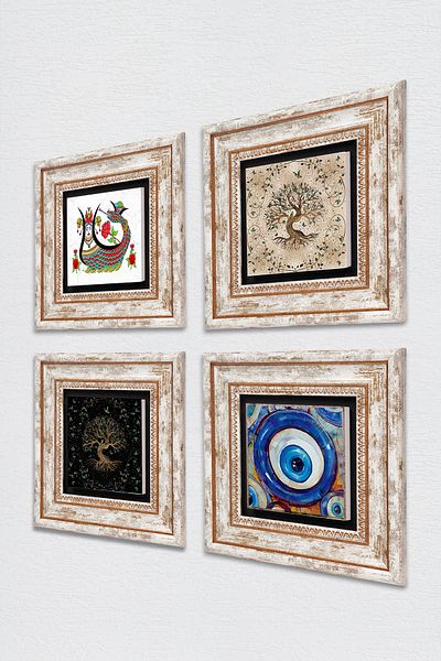 Pinecone Evil Eye, Şahmeran, Arborele Vieţii Pictură pe perete din piatră Decor de perete înrămat Set de pictură 4 piese Tk4-1559