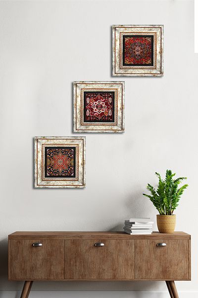 Pinecone Model de pictură pe perete cu piatră, decor de perete înrămat, set de pictură din 3 piese, artă de perete Tk3-1808