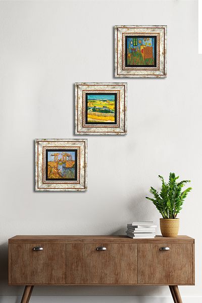 Pinecone Van Gogh Stone Wall Painting Framed Wall Decor 3 Piece Painting Set Wall Art Tk3-548