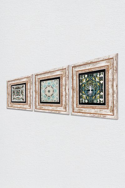 Pinecone Arborele vieții, model, artă din plăci Pictură pe perete din piatră Decor de perete înrămat Set de pictură 3 piese Tk3-684