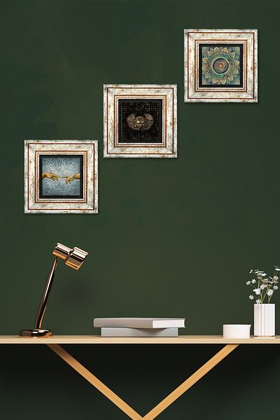 Pinecone Michelangelo Creation of Adam, Mandala, Eye of Horus Stone Wall Painting Framed Wall Decor