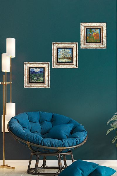 Pinecone Van Gogh Stone Wall Painting Framed Wall Decor 3 Piece Painting Set Wall Art Tk3-560