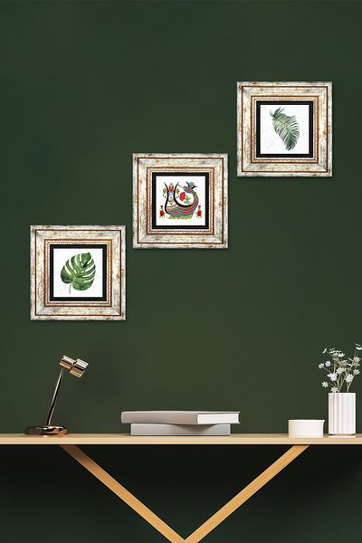 Pinecone Φύλλο, Shahmeran Stone Wall Painting Πλαίσιο Διακόσμηση τοίχου 3 τεμαχίων Σετ ζωγραφικής Wall Art Tk3-408