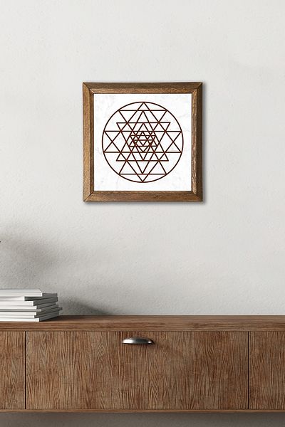 Pinecone Sri Yantra Πέτρινη Ζωγραφική Τοίχου Ξύλινο Πλαίσιο Διακόσμηση Τοίχου Τέχνη Τοίχου 25x25cm W1-175